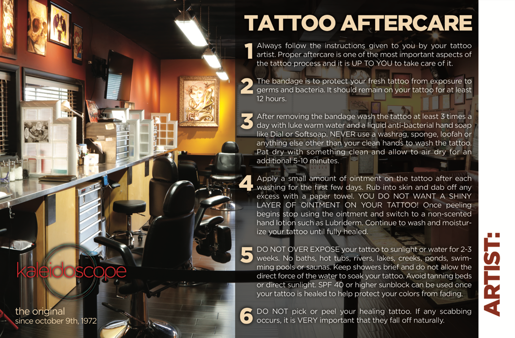 Preview of the tattoo aftercare guide showing step-by-step instructions